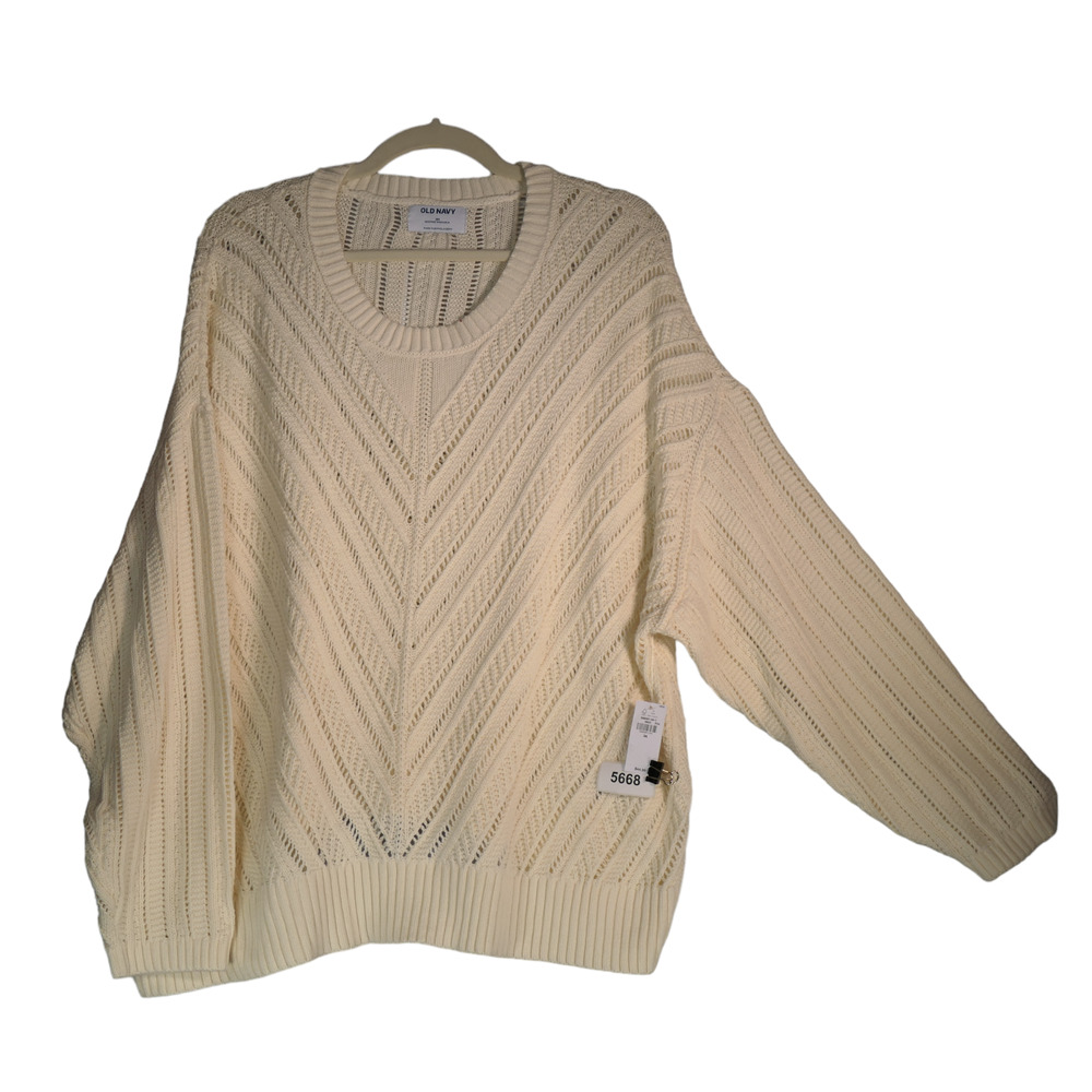 NWT Old Navy Sweater Womens 3X Ivory Open Knit Cozy Chic Plus Size Minimalist